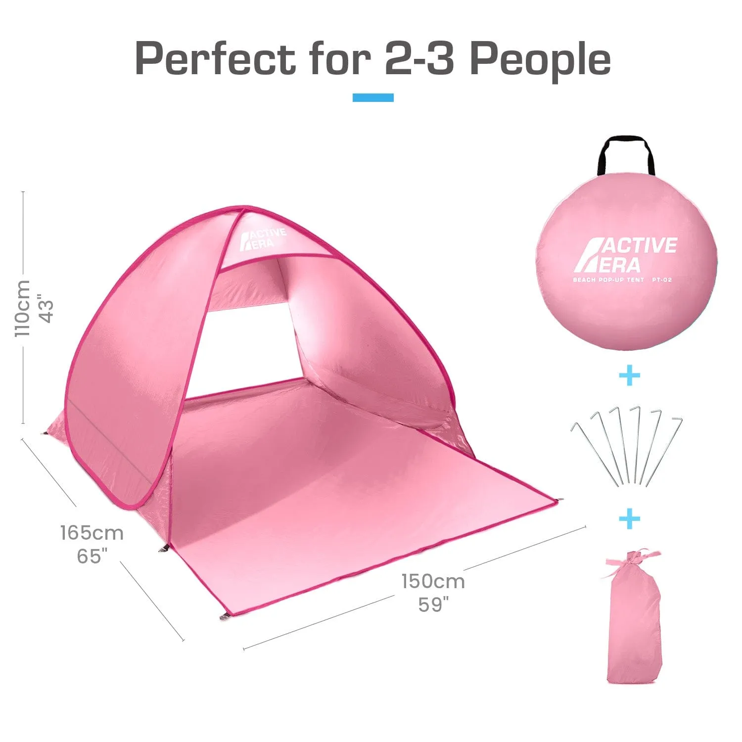 2 Person Beach Tent with UV Protection - Pink