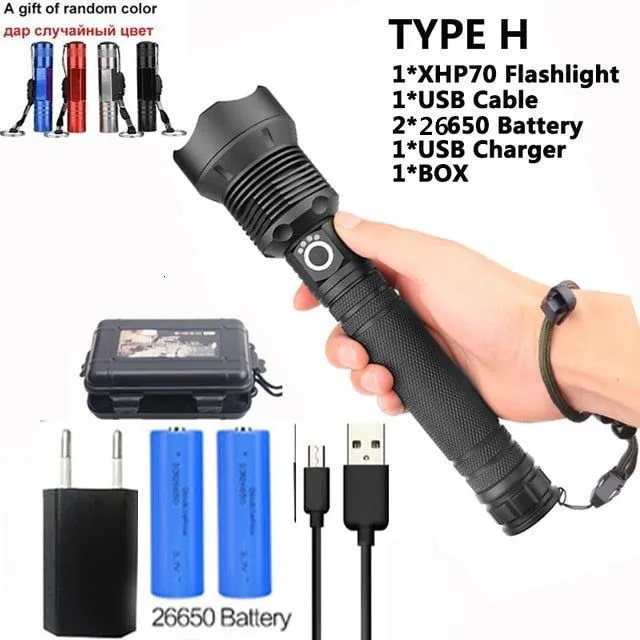 90000 lumens XLamp xhp70.2 hunting most powerful led flashlight