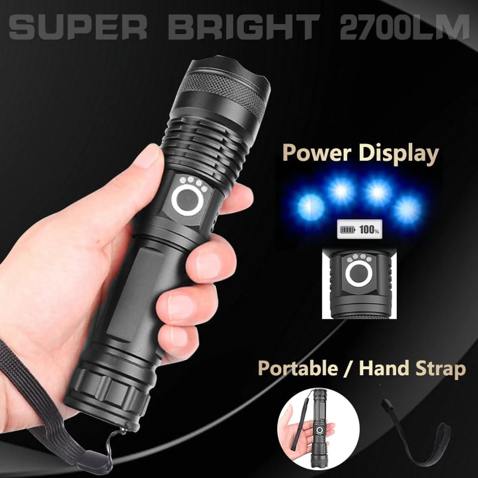 90000 lumens XLamp xhp70.2 hunting most powerful led flashlight