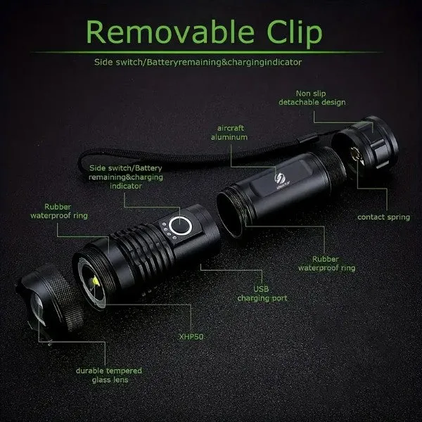 Camping Super Bright LED Flashlight - USB Rech Waterproof