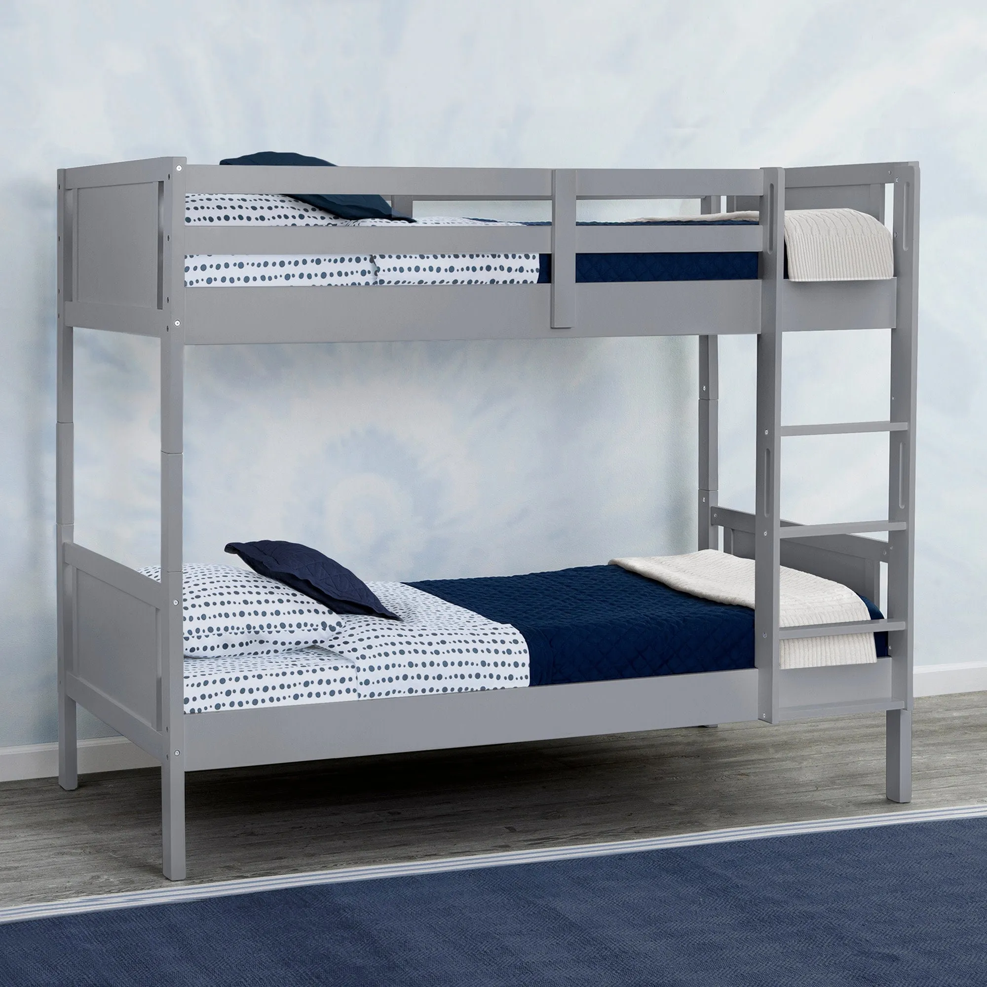 Convertible Twin Bunk Bed with Ladder and Guardrails