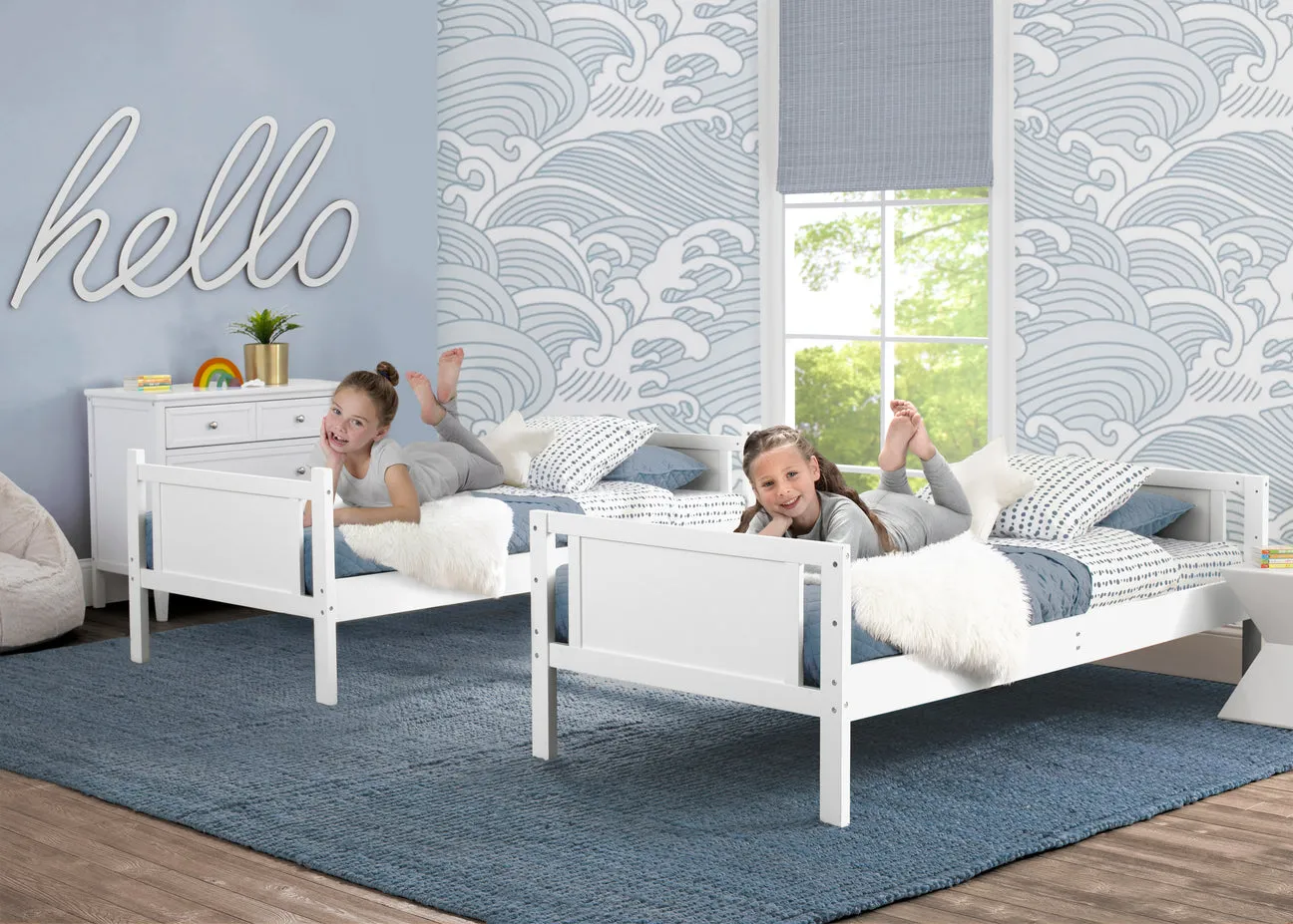 Convertible Twin Bunk Bed with Ladder and Guardrails