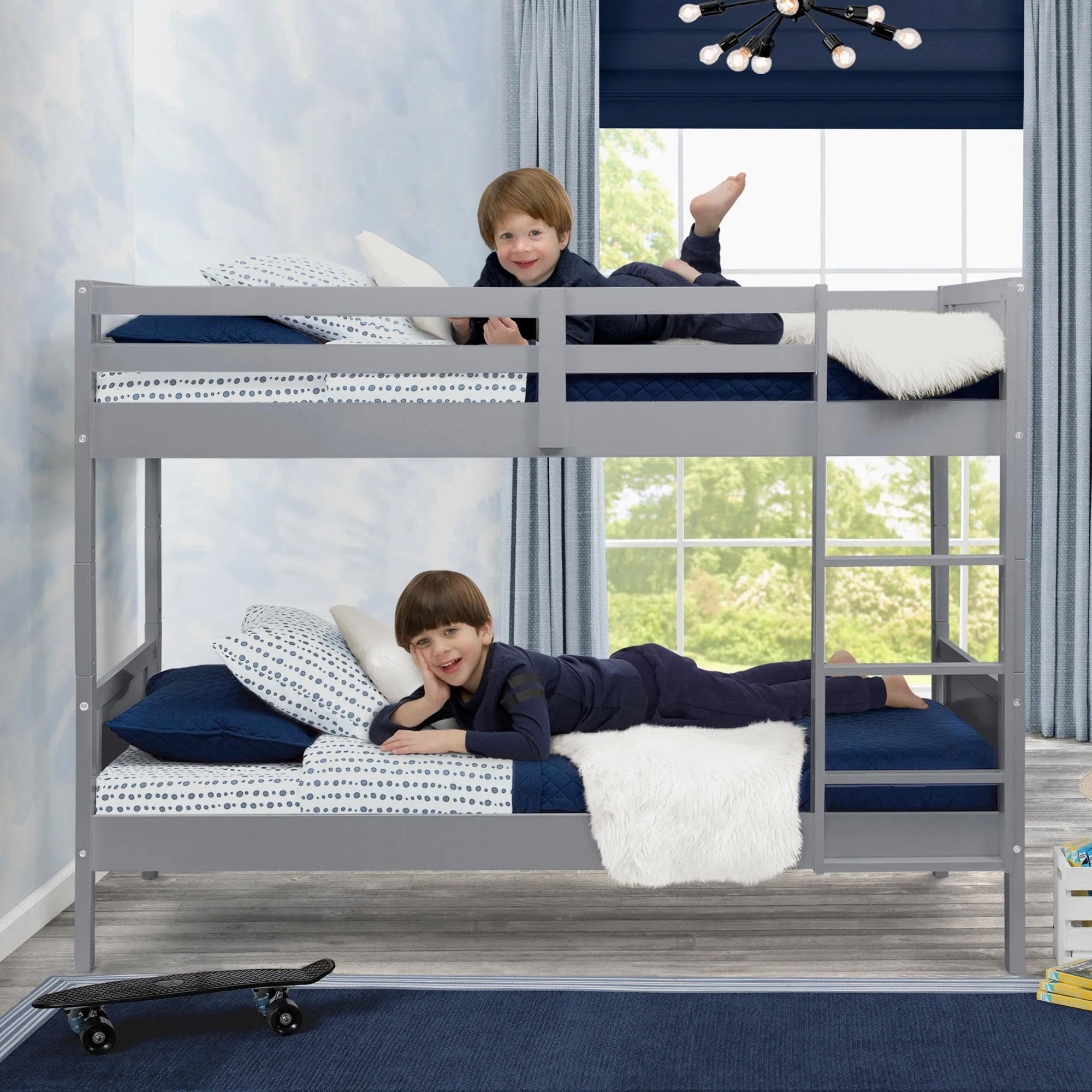 Convertible Twin Bunk Bed with Ladder and Guardrails