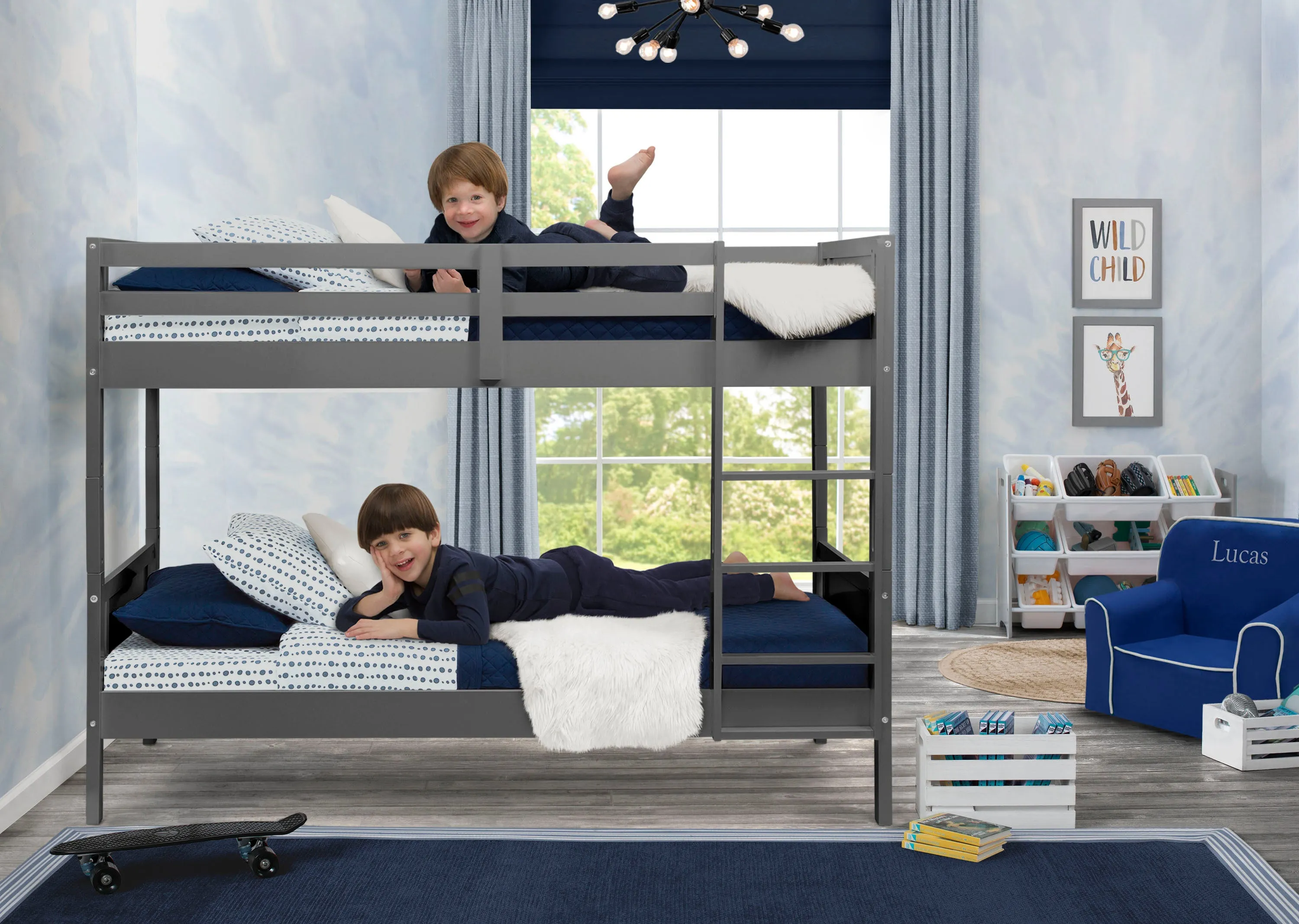 Convertible Twin Bunk Bed with Ladder and Guardrails