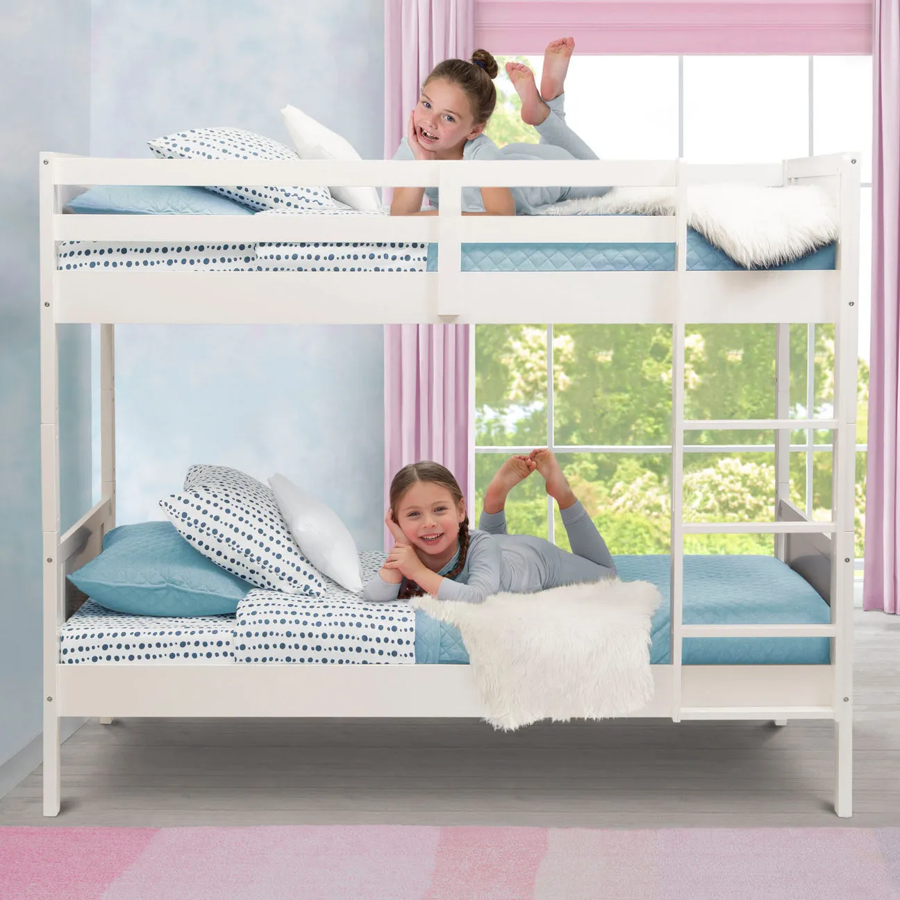 Convertible Twin Bunk Bed with Ladder and Guardrails