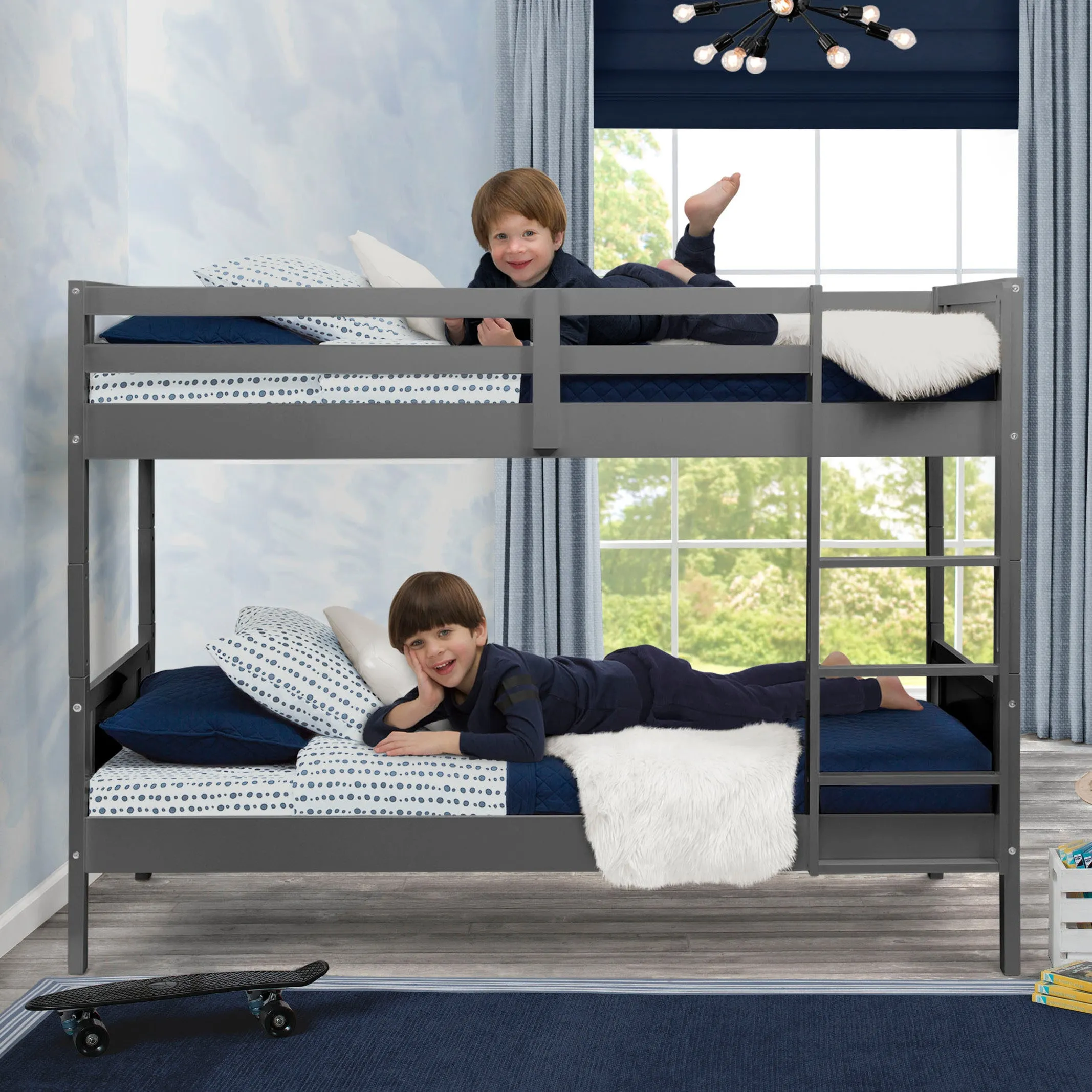 Convertible Twin Bunk Bed with Ladder and Guardrails