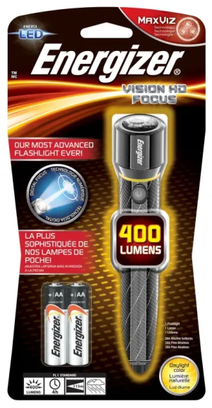 Energizer EPMZH21E Flashlight, AA Battery, LED Lamp, 400 Lumens, 115 m Beam Distance, 4 hr Run Time, Silver :CD: QUANTITY: 1