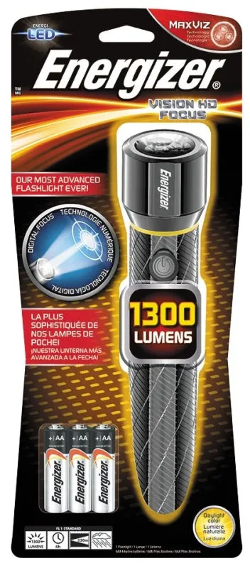 Energizer EPMZH61E Flashlight, AA Battery, LED Lamp, 1300 Lumens, 230 m High, 100 m Low Beam Distance, 4 hr Run Time :CD: QUANTITY: 1