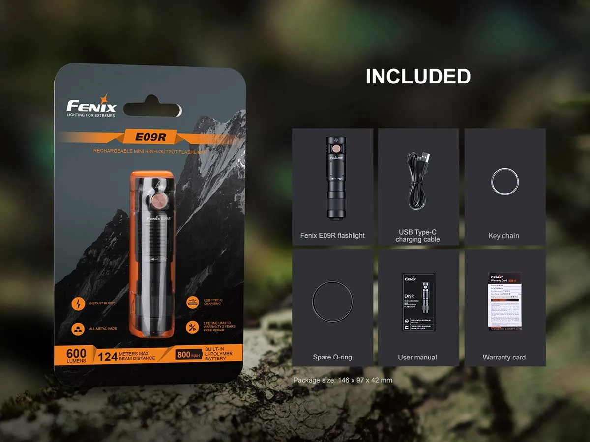 FENIX E09R 600 LUMEN RECHARGEABLE EDC FLASHLIGHT