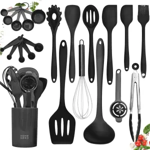 Home Hero Silicone Kitchen Utensils Set - Cooking Utensils Set - Silicone Cooking Utensils Set - Silicone Utensil Set - Silicone Utensils For Cooking Kitchen Utensil Set (22 Pcs - Black)