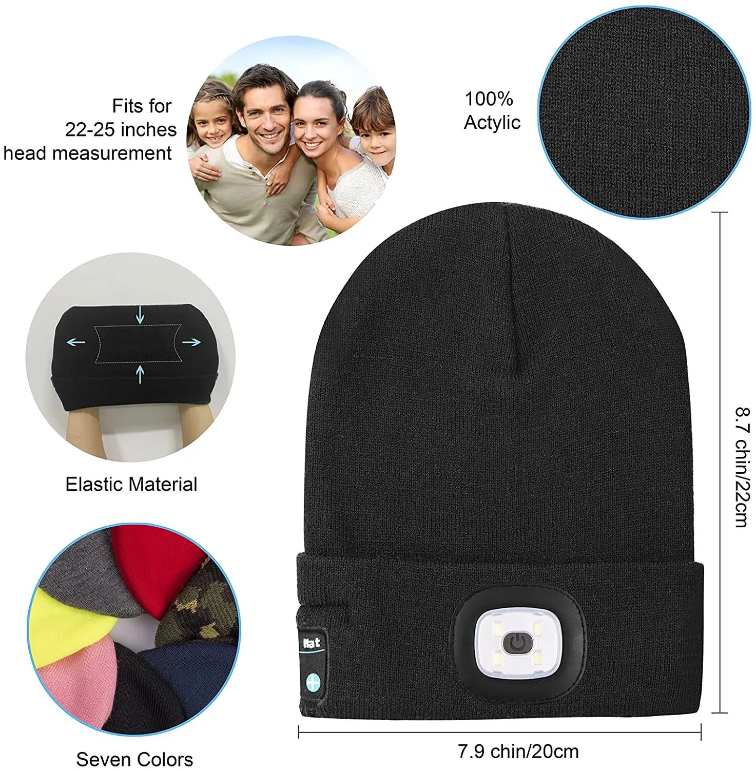 Keains Unisex Bluetooth Beanie with Headlight, Upgraded Musical Knitted Cap with Headphone and Built-In Stereo Speakers & Mic, LED Hat for Running Hiking,Christmas Gifts for Men Women Dad