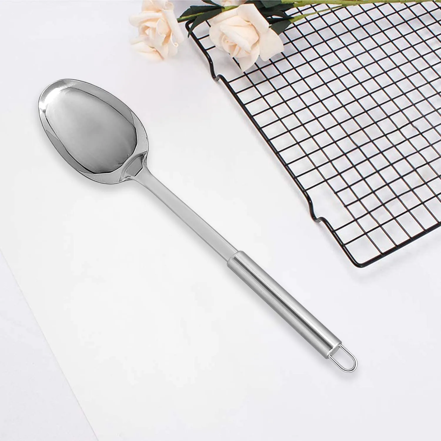 Kuber Industries Spoon|Stainless Steel Cooking Spoon|Serving Spoon|Kitchen Spoon|Nonstick Chamach for Kitchen|7 cm (Silver)