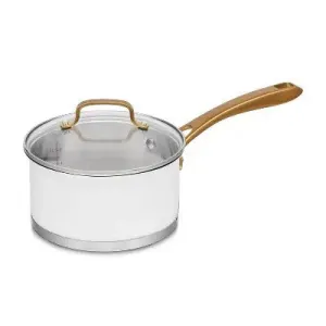 New - Cuisinart Classic 2.5qt Stainless Steel Saucepan with Cover and Brushed Gold Handles Matte White