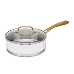 New - Cuisinart Classic 3.5qt Stainless Steel Saute Pan with Cover and Brushed Gold Handles Matte White