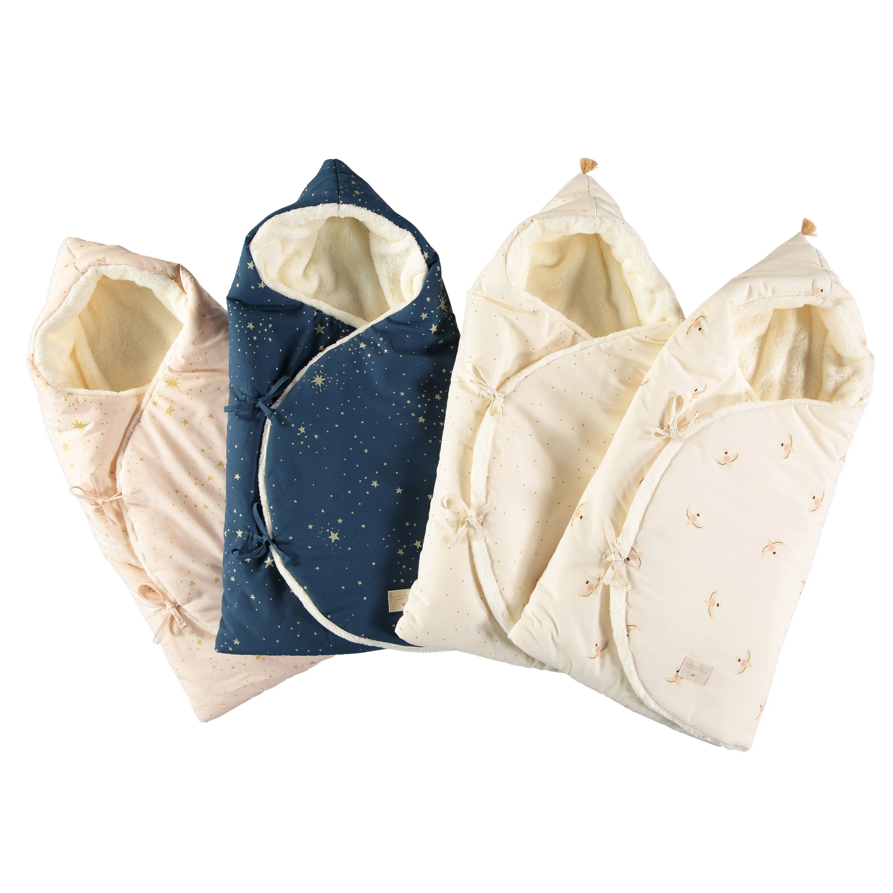 nobodinoz Cozy Natural Winter Baby Nest Bag Nude Haiku Birds Natural