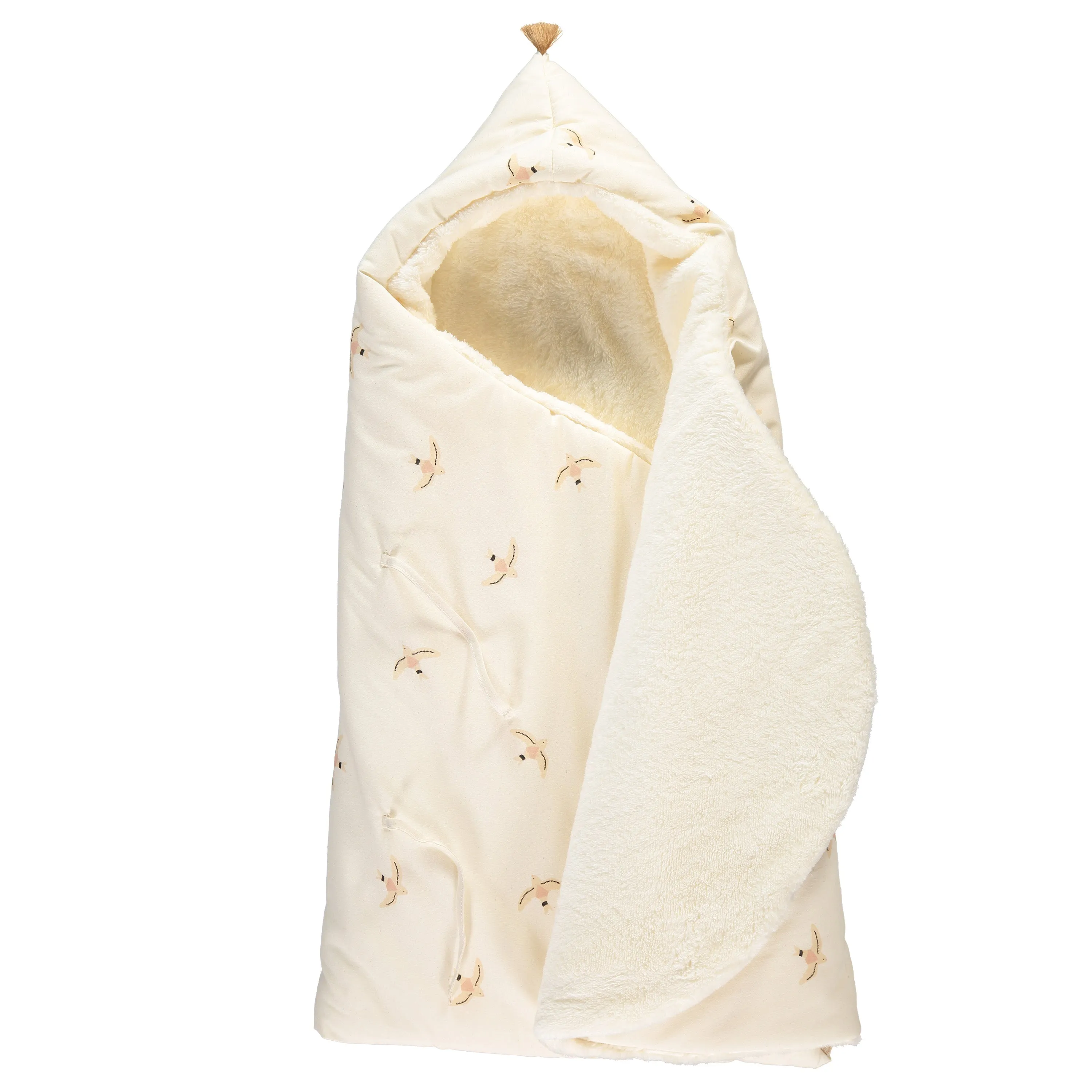 nobodinoz Cozy Natural Winter Baby Nest Bag Nude Haiku Birds Natural