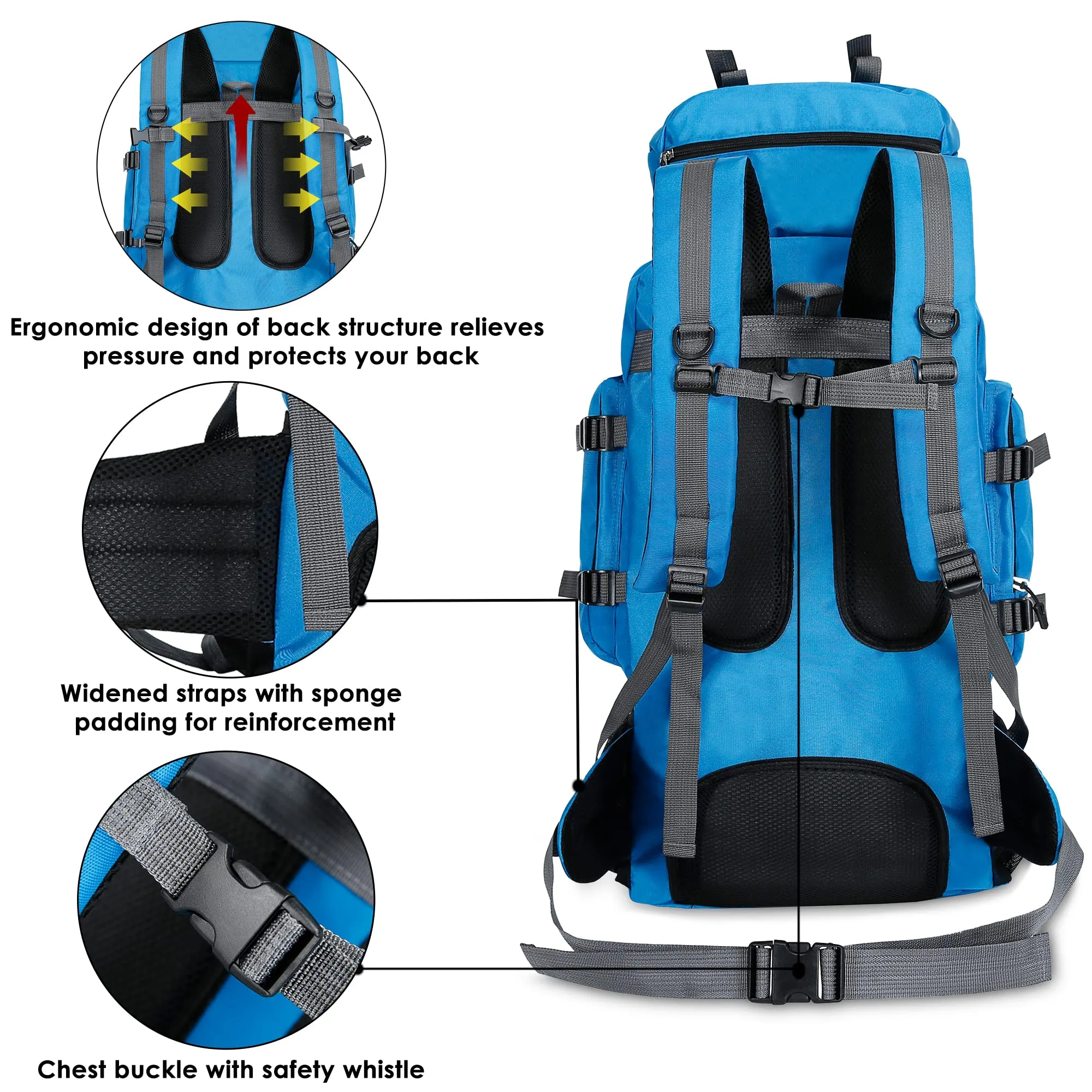 THE CLOWNFISH Summit Seeker 90 Litres Polyester Travel Backpack for Mountaineering Outdoor Sport Camp Hiking Trekking Bag Camping Rucksack Bagpack Bags (Sky Blue)