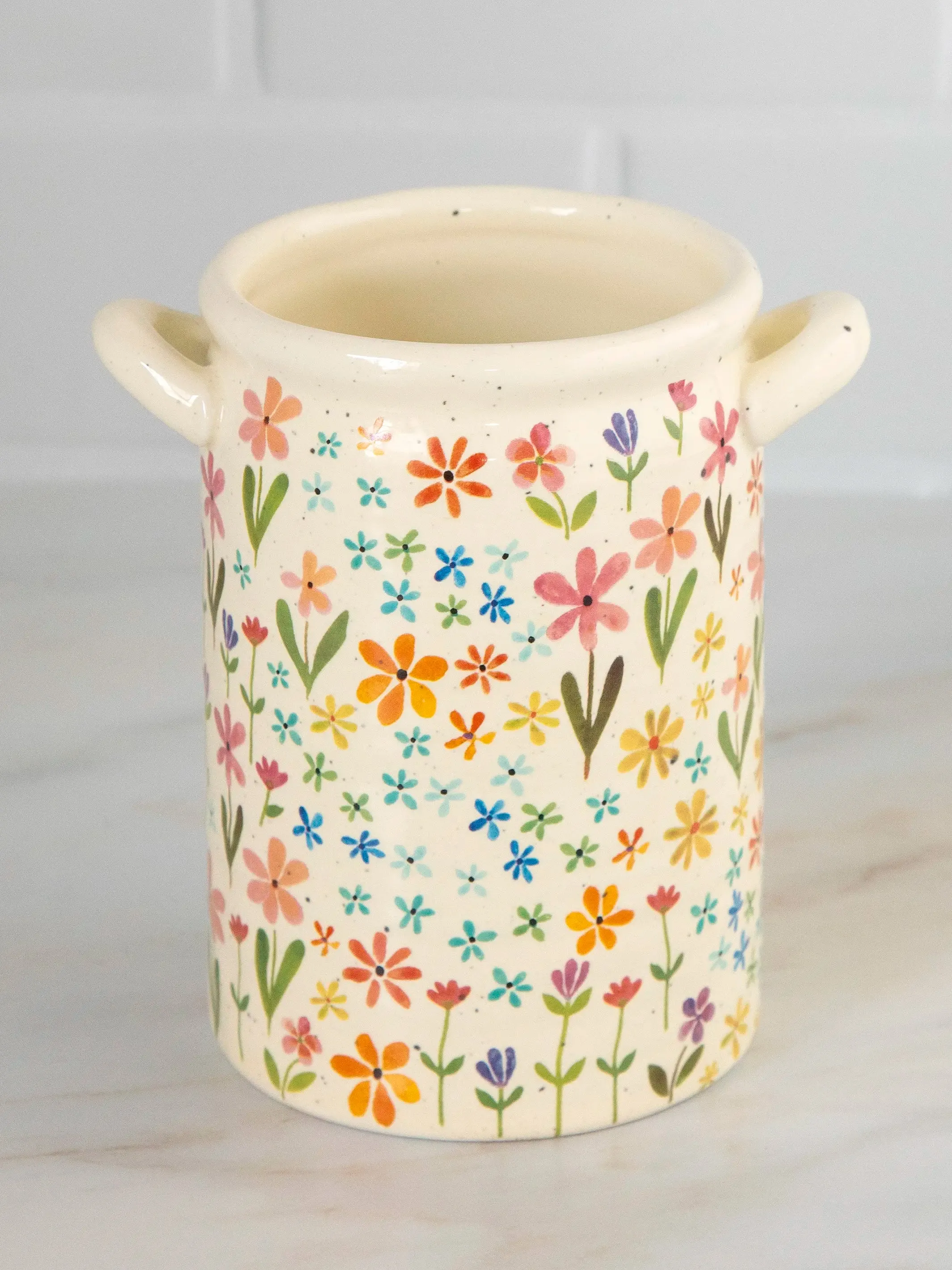 Utensil Crock - Ditsy Cream Rainbow Floral