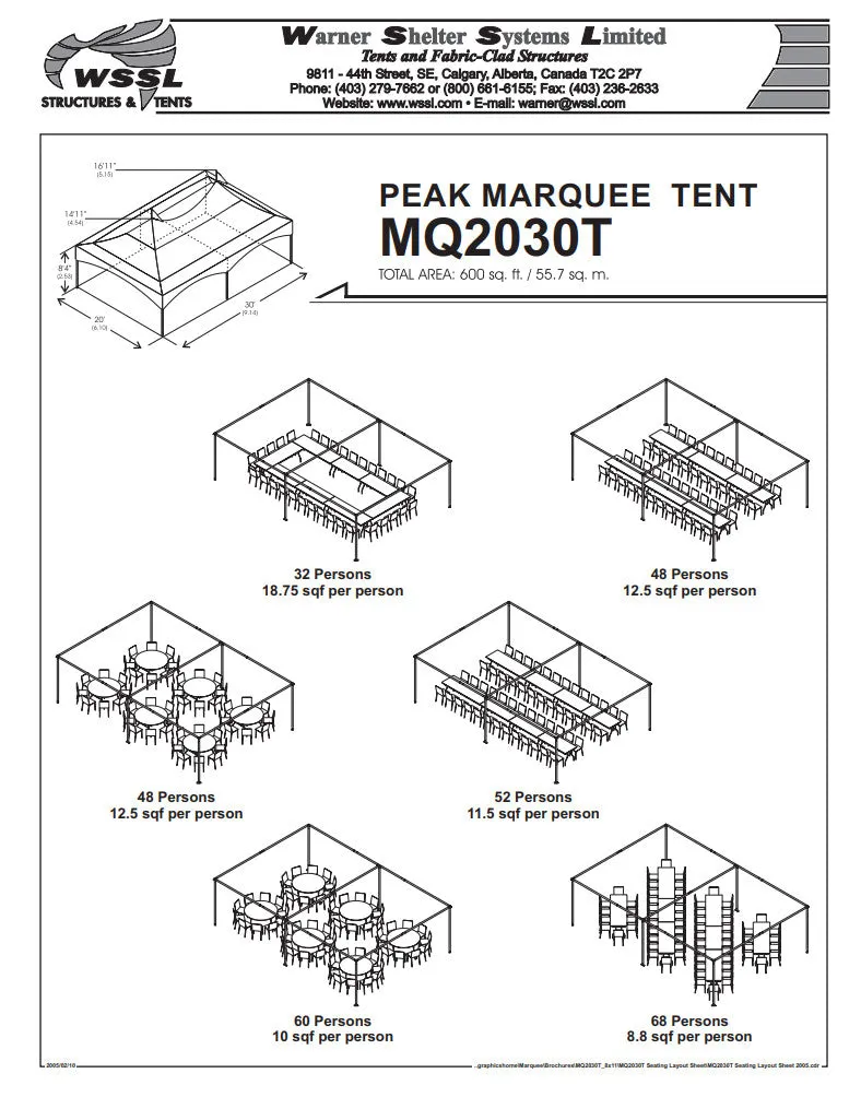 Warner Shelter Peak Marquee Tent 20’ X 30’