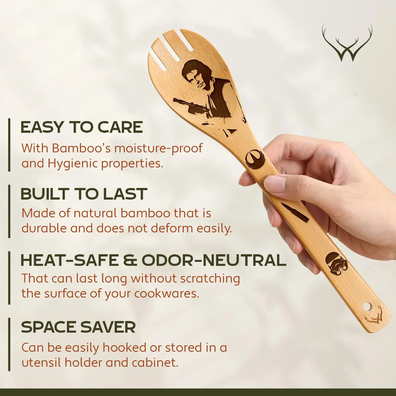 Woodlands-USA Star War Gifts for Kitchen - Starwars Gifts Wooden Spoons For Cooking - Bamboo Utensils Set - Star War Kitchen Accessories With Star War Spatula - Perfect Star War Cooking Accessories