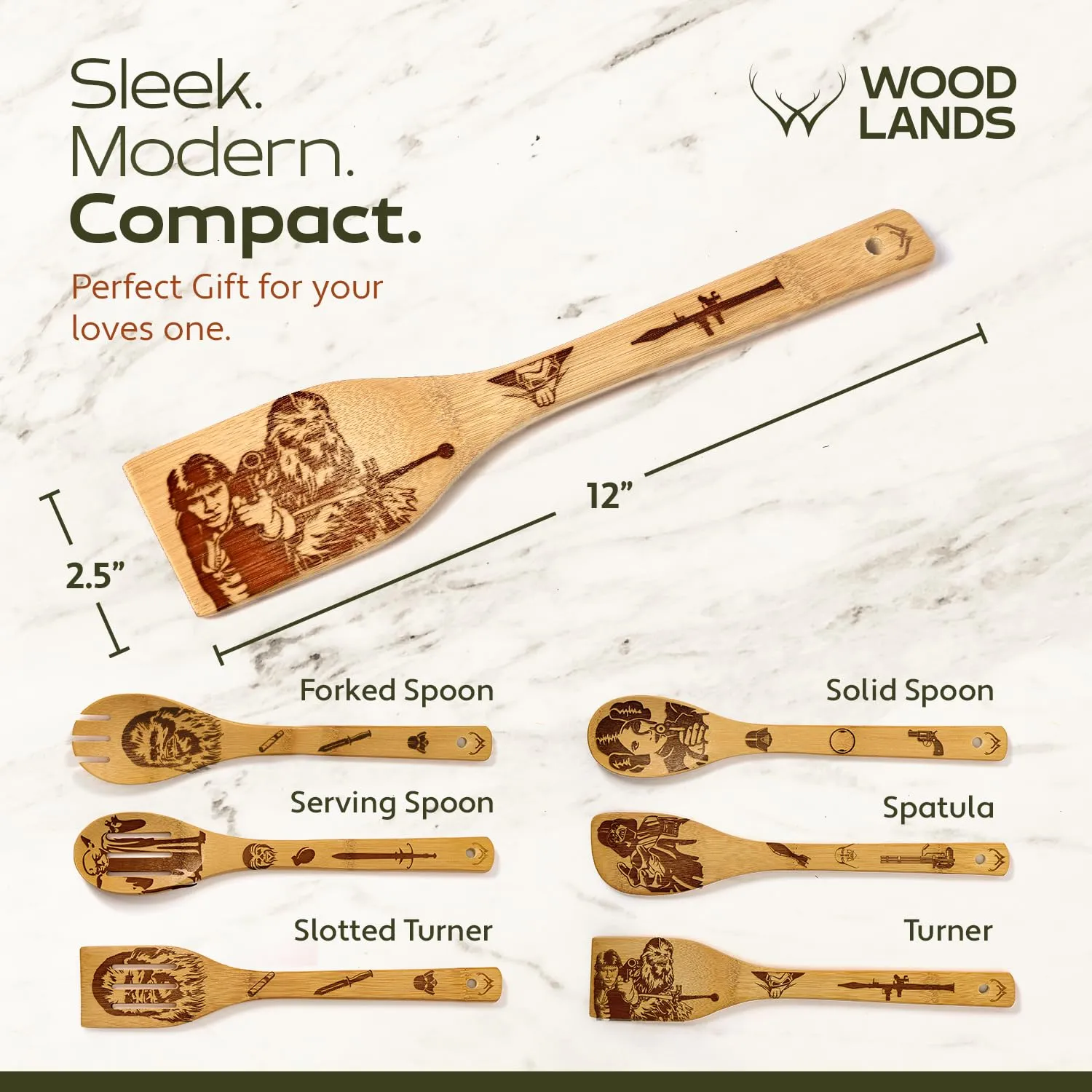 Woodlands-USA Star War Gifts for Kitchen - Starwars Gifts Wooden Spoons For Cooking - Bamboo Utensils Set - Star War Kitchen Accessories With Star War Spatula - Perfect Star War Cooking Accessories