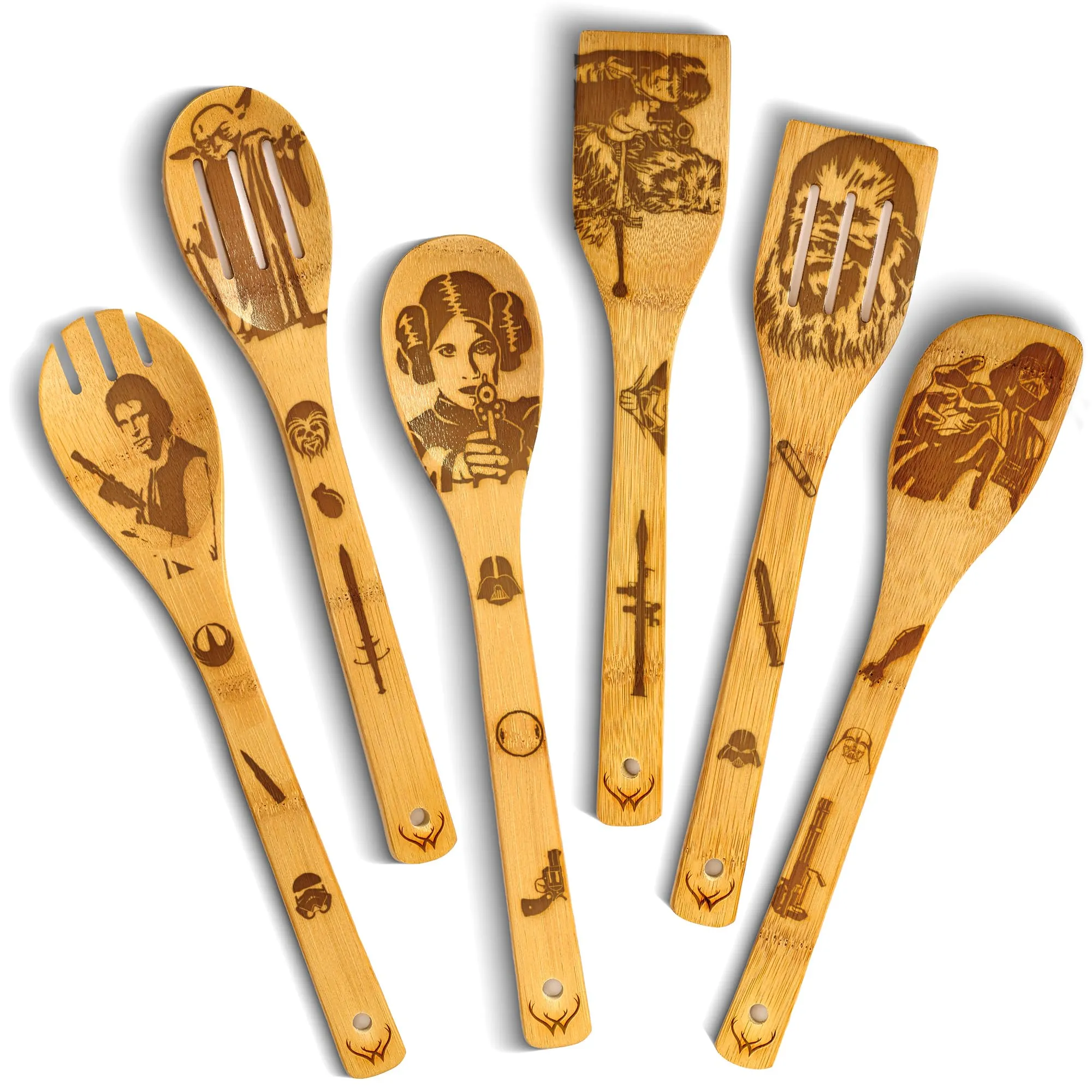 Woodlands-USA Star War Gifts for Kitchen - Starwars Gifts Wooden Spoons For Cooking - Bamboo Utensils Set - Star War Kitchen Accessories With Star War Spatula - Perfect Star War Cooking Accessories